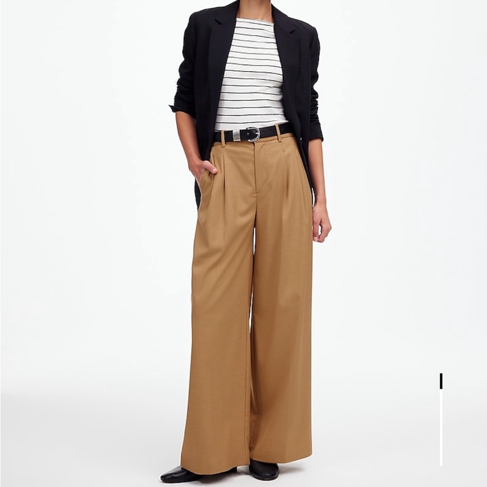 NWT Madewell - The Harlow Superwide-Leg Trousers in Brushed Twill Light Neutral